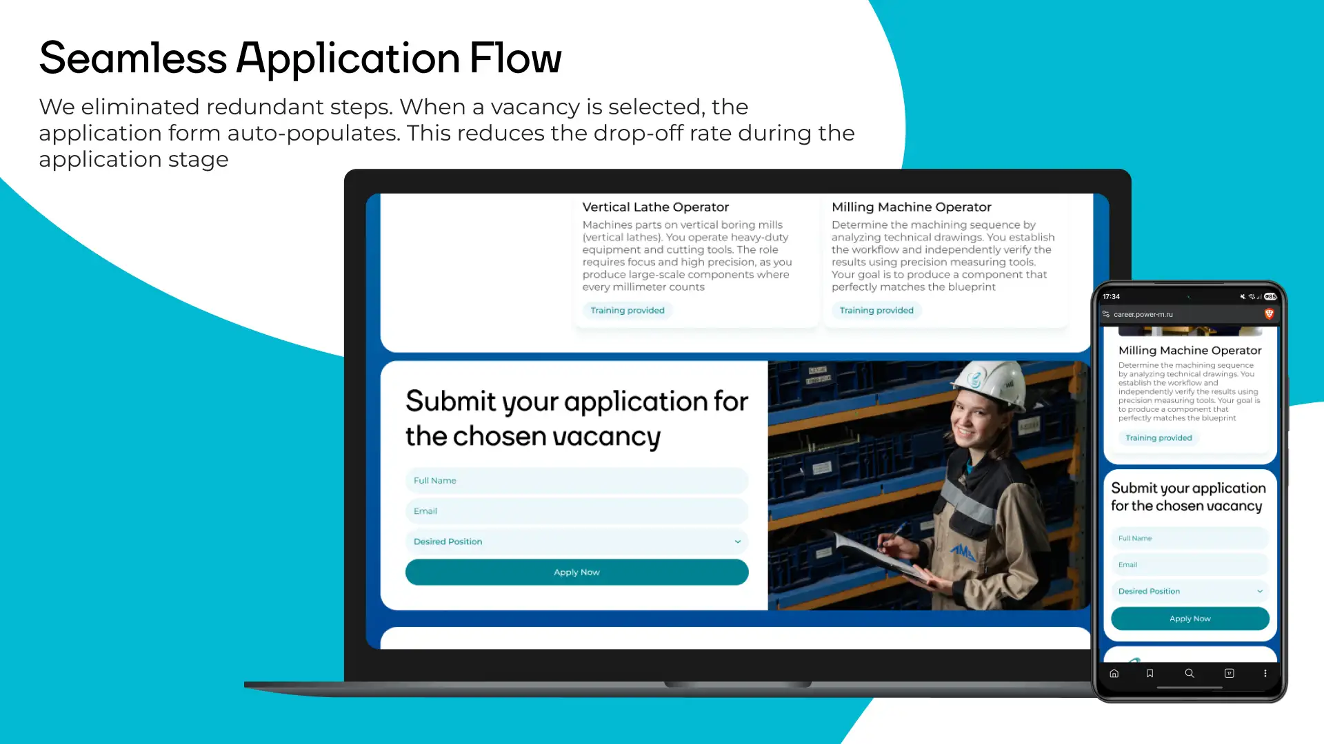 Seamless application form: fields auto-populated from the vacancy