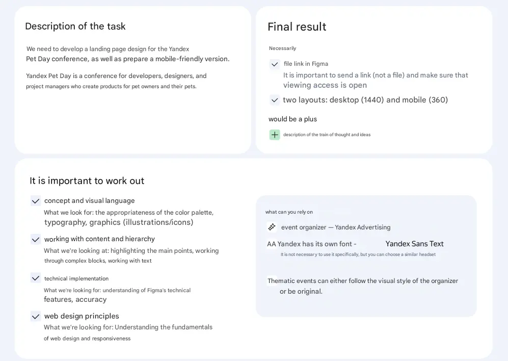 Yandex technical assignment for the Pet Day conference